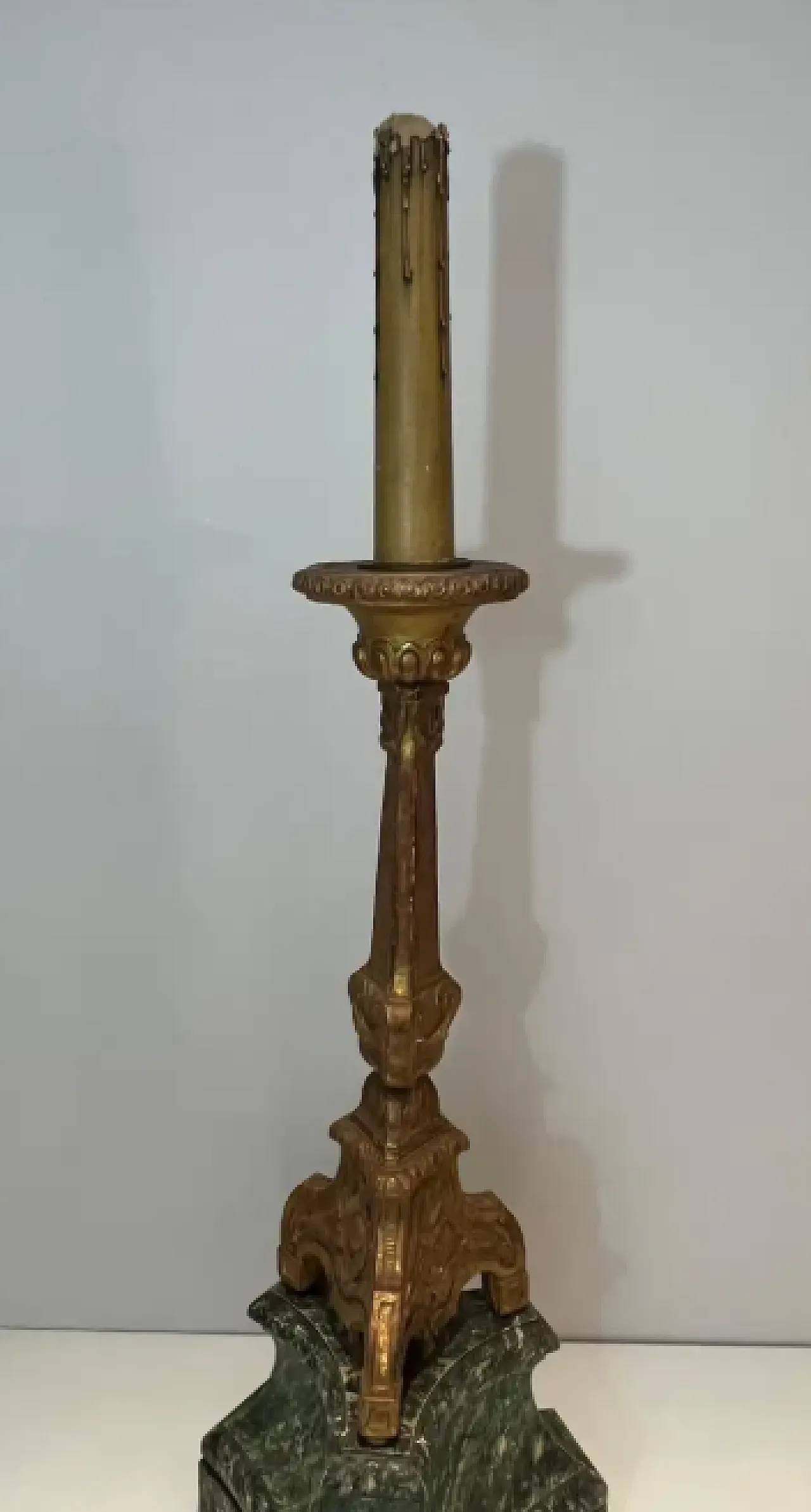 Carved and gilded wooden candelabrum on patinated base, 20th century 3