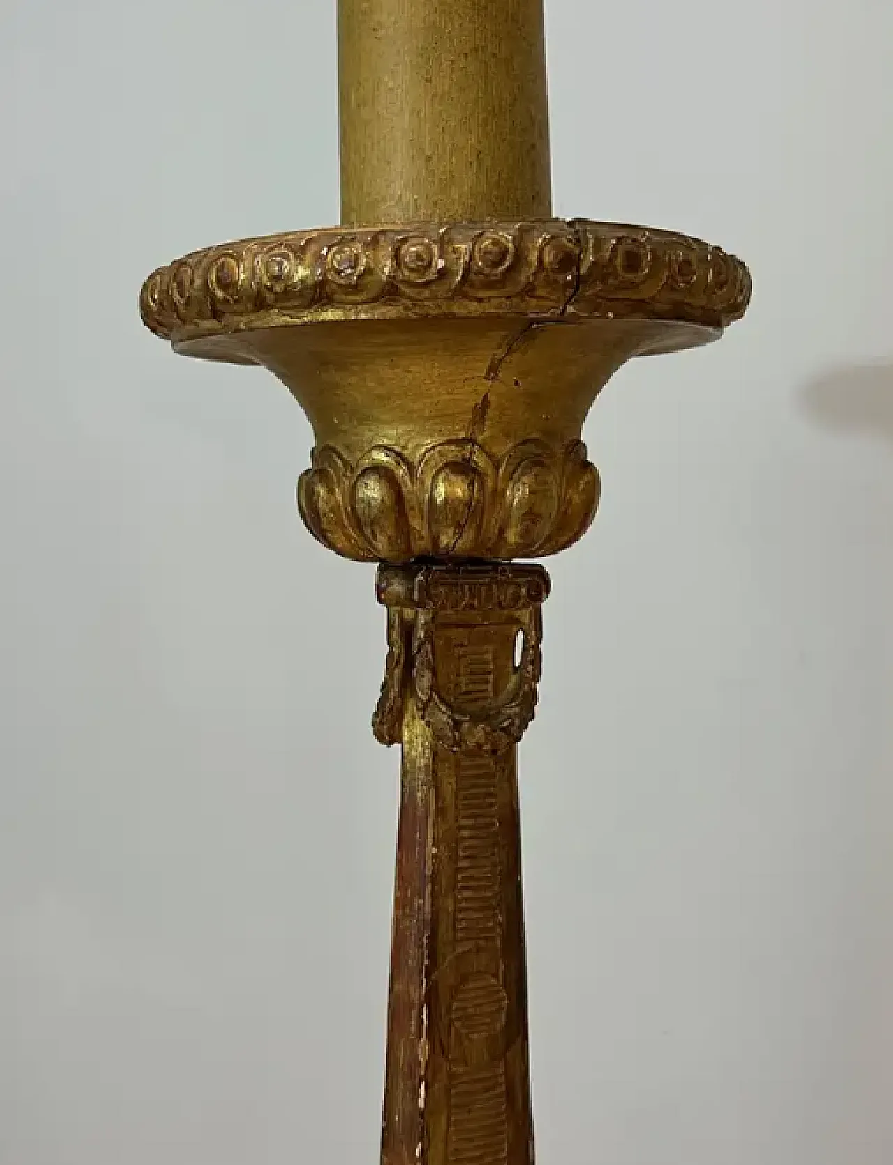 Carved and gilded wooden candelabrum on patinated base, 20th century 4