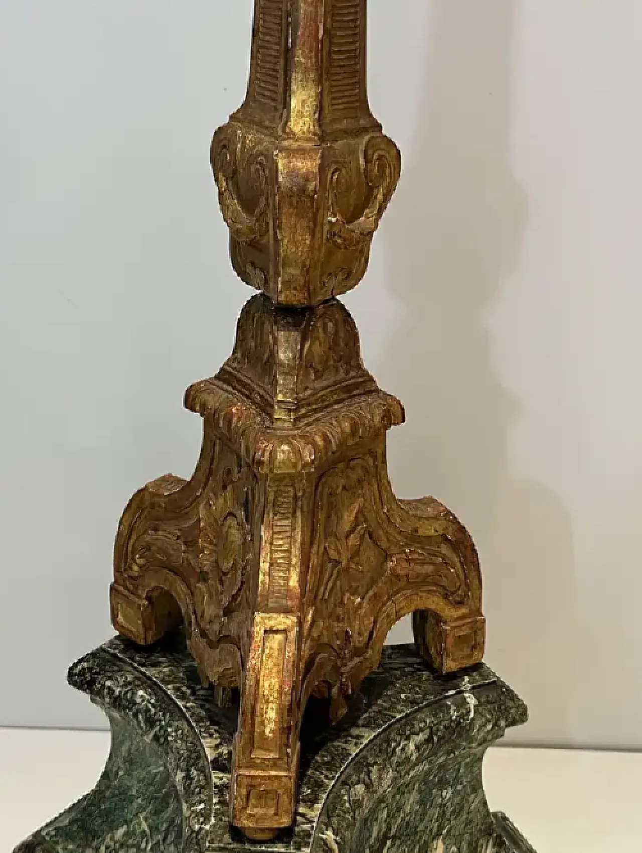 Carved and gilded wooden candelabrum on patinated base, 20th century 7