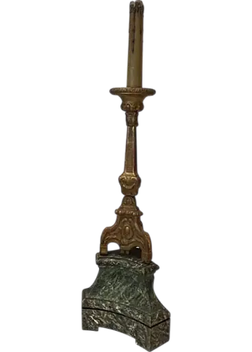 Carved and gilded wooden candelabrum on patinated base, 20th century