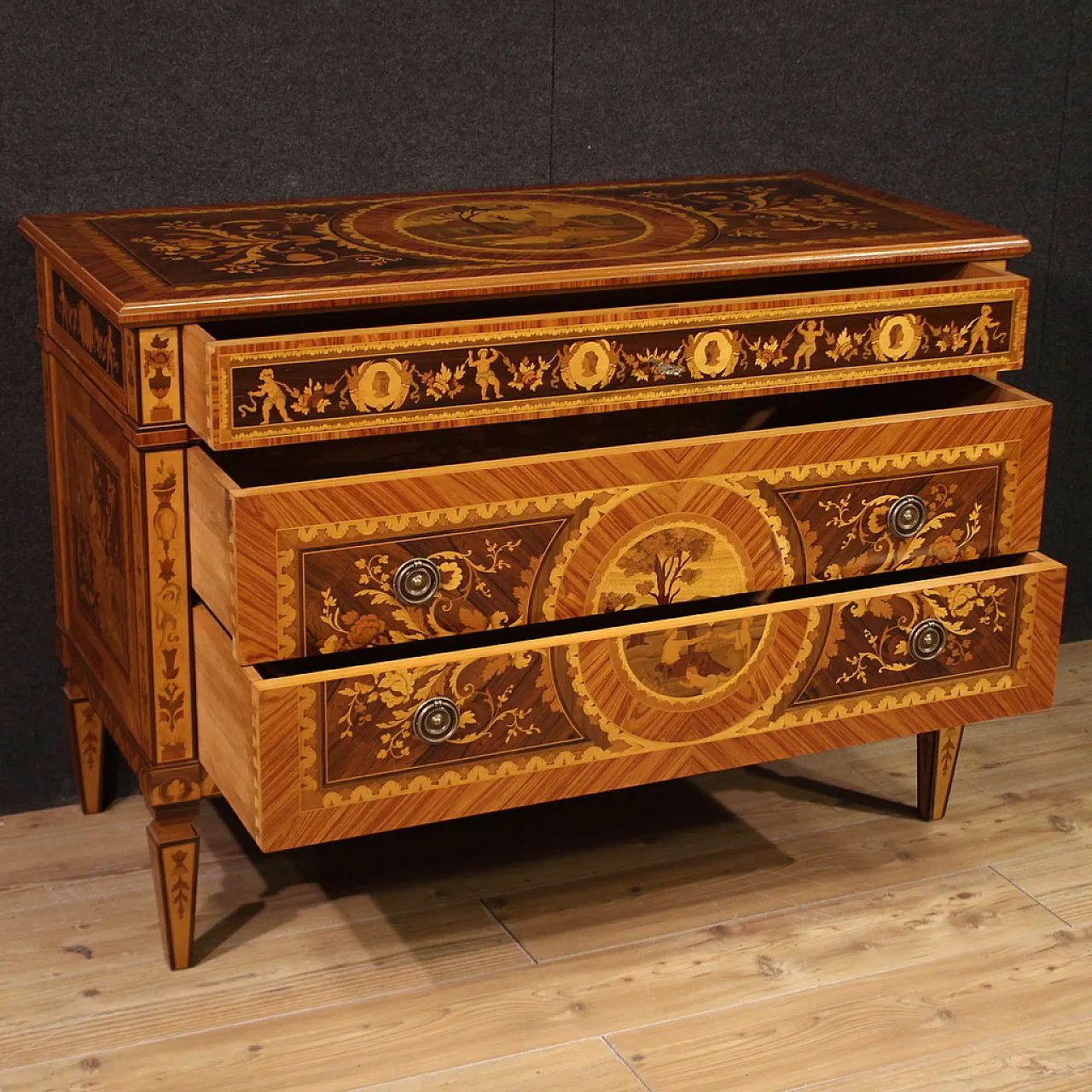 Louis XVI style inlay chest of drawers, 20th century 3