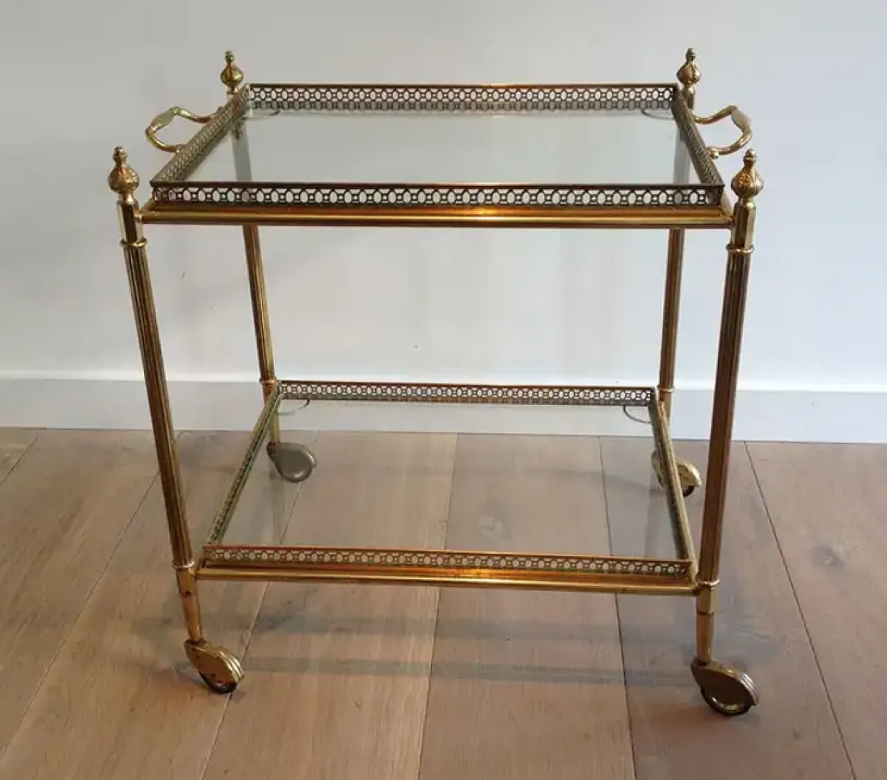 Brass drinks cart with removable trays, 1940s 2