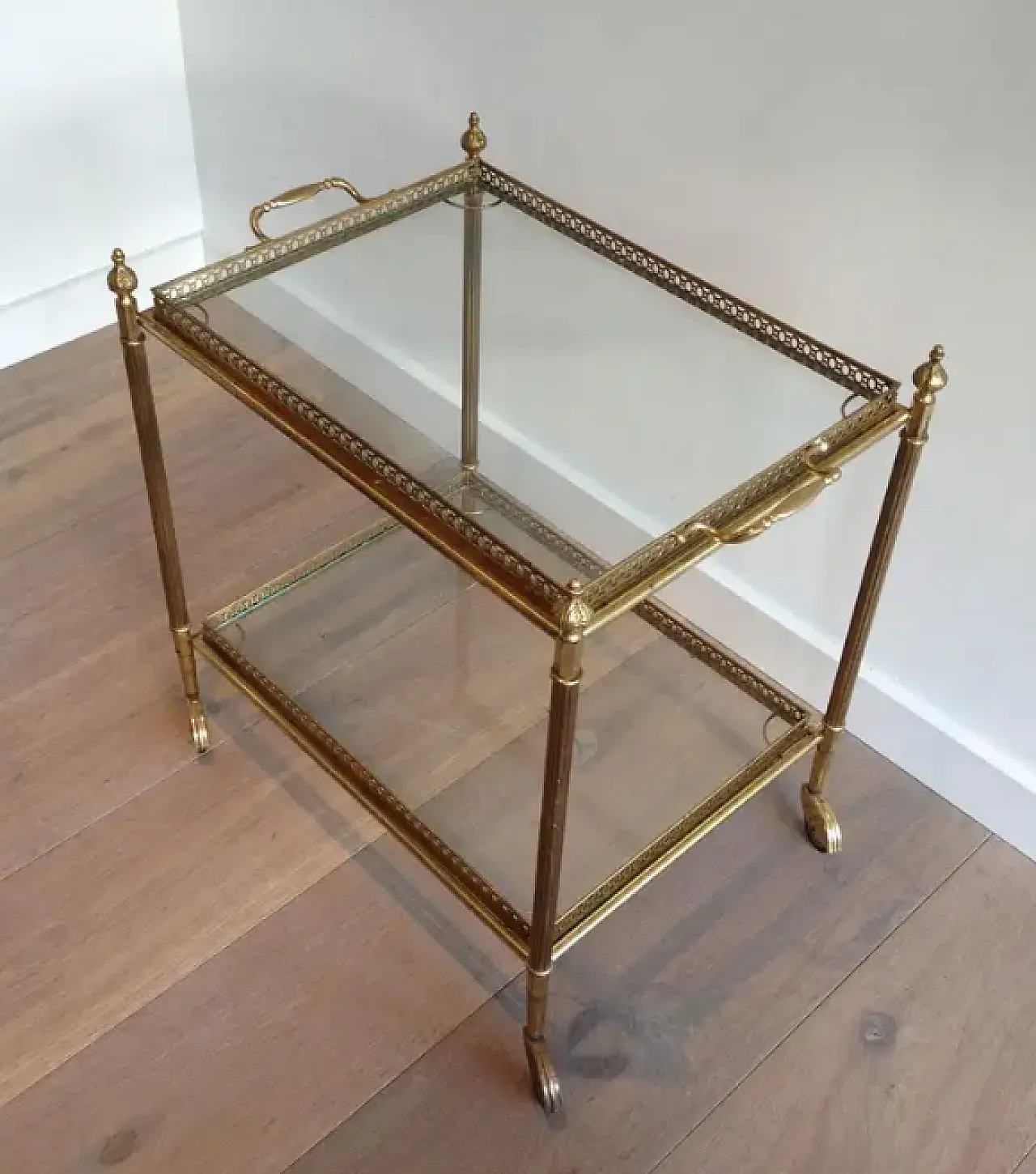 Brass drinks cart with removable trays, 1940s 4