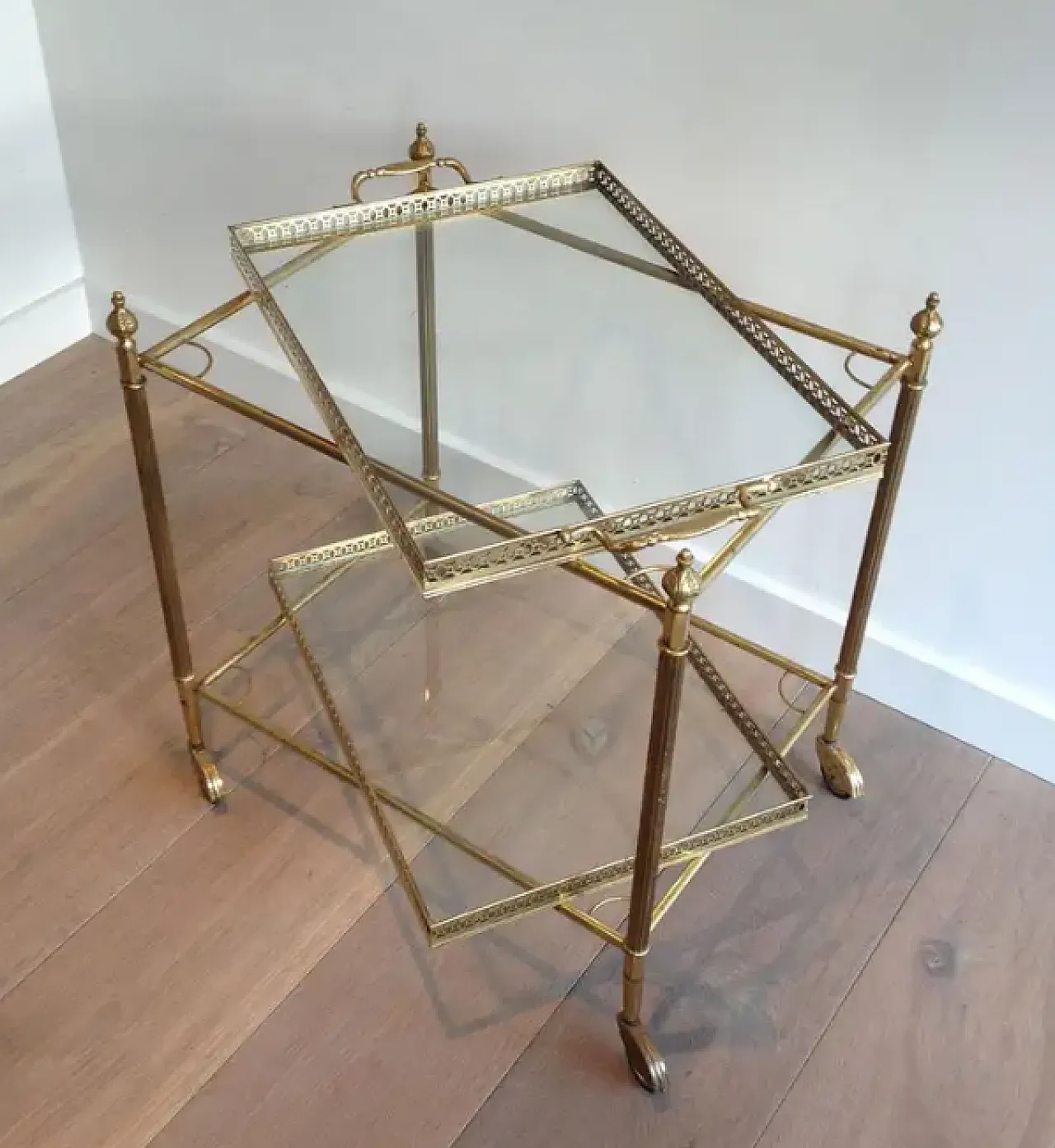 Brass drinks cart with removable trays, 1940s 5