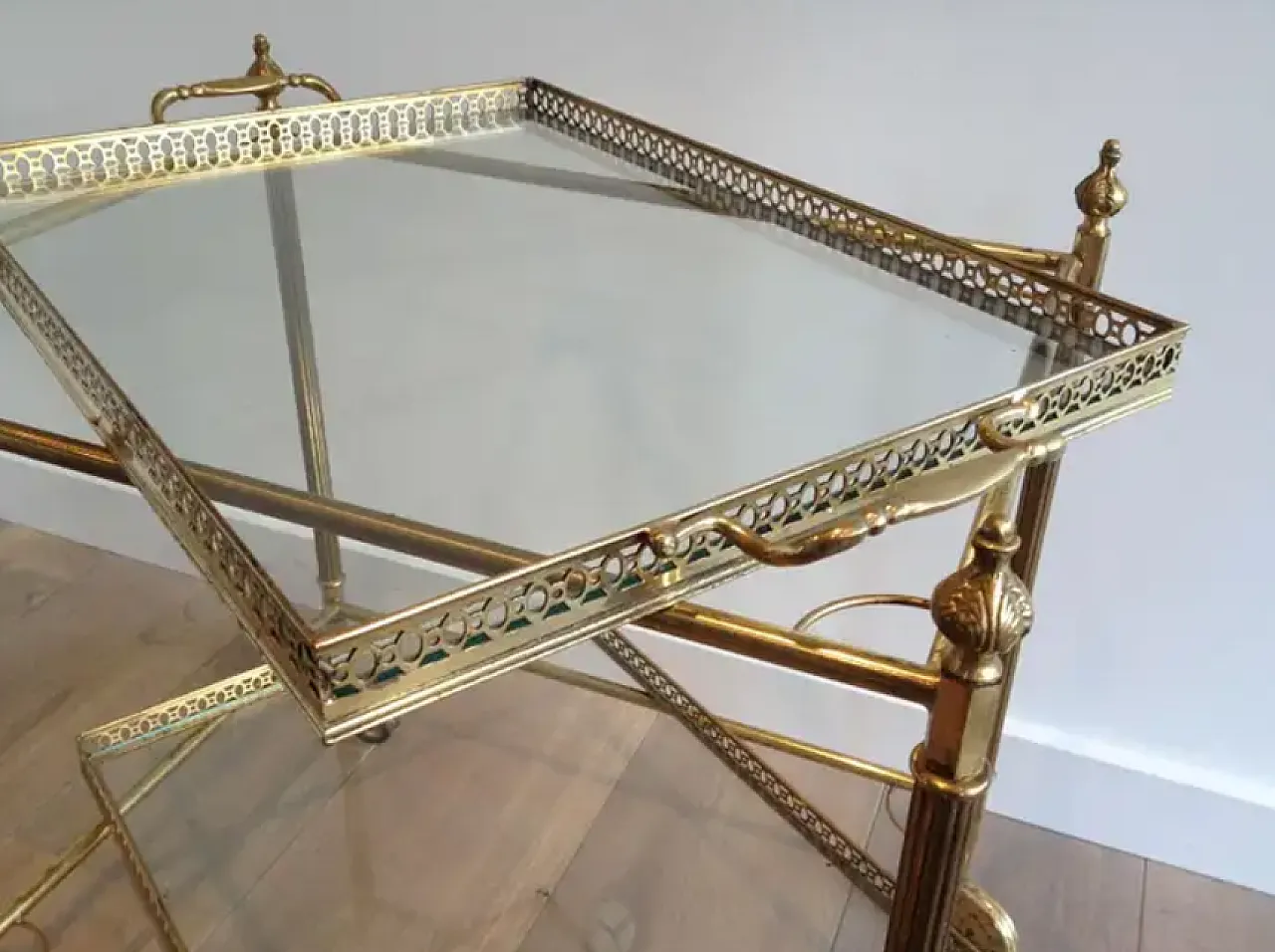 Brass drinks cart with removable trays, 1940s 7