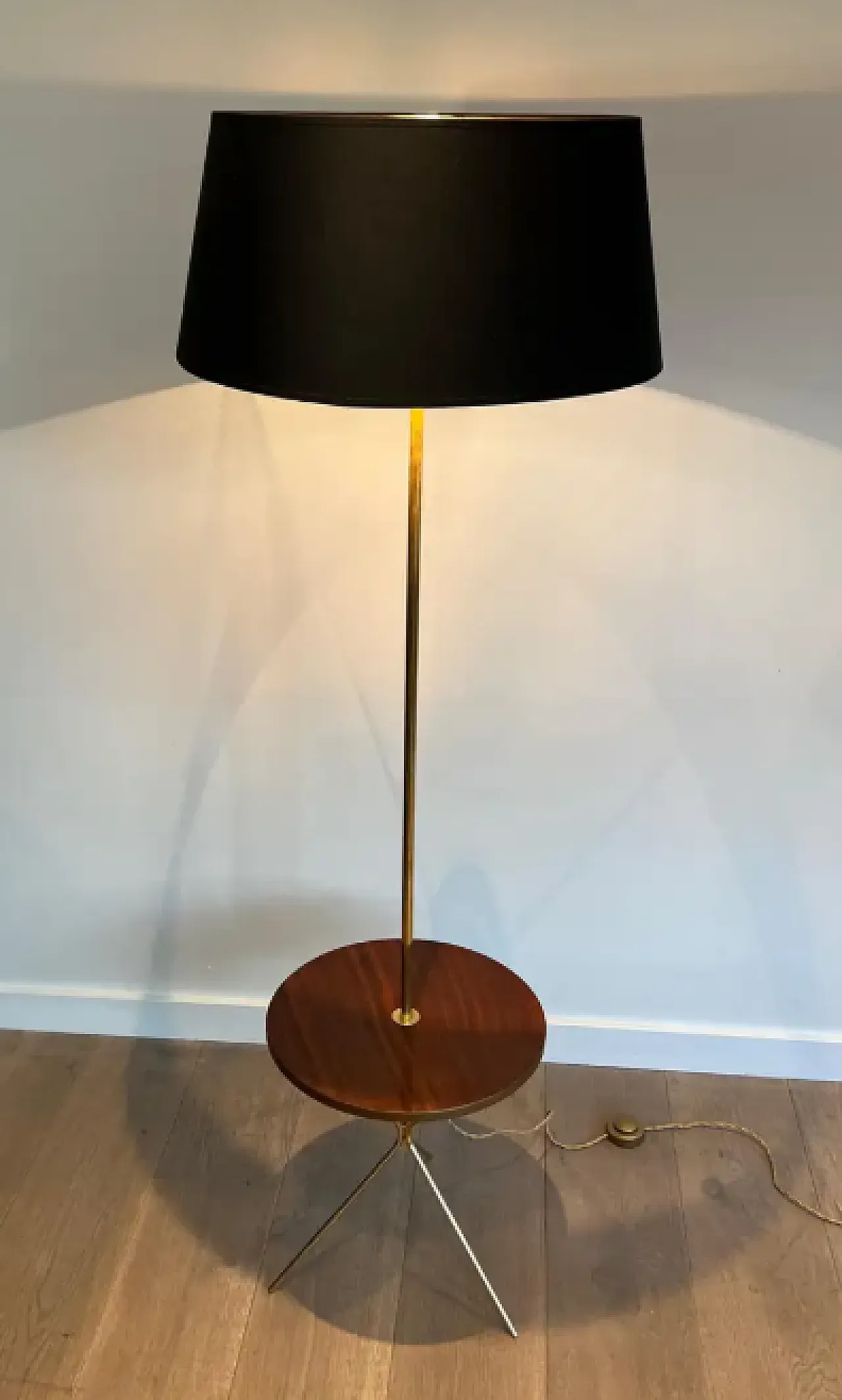 Brass and wood floor lamp by Maison Jansen, 1940s 3