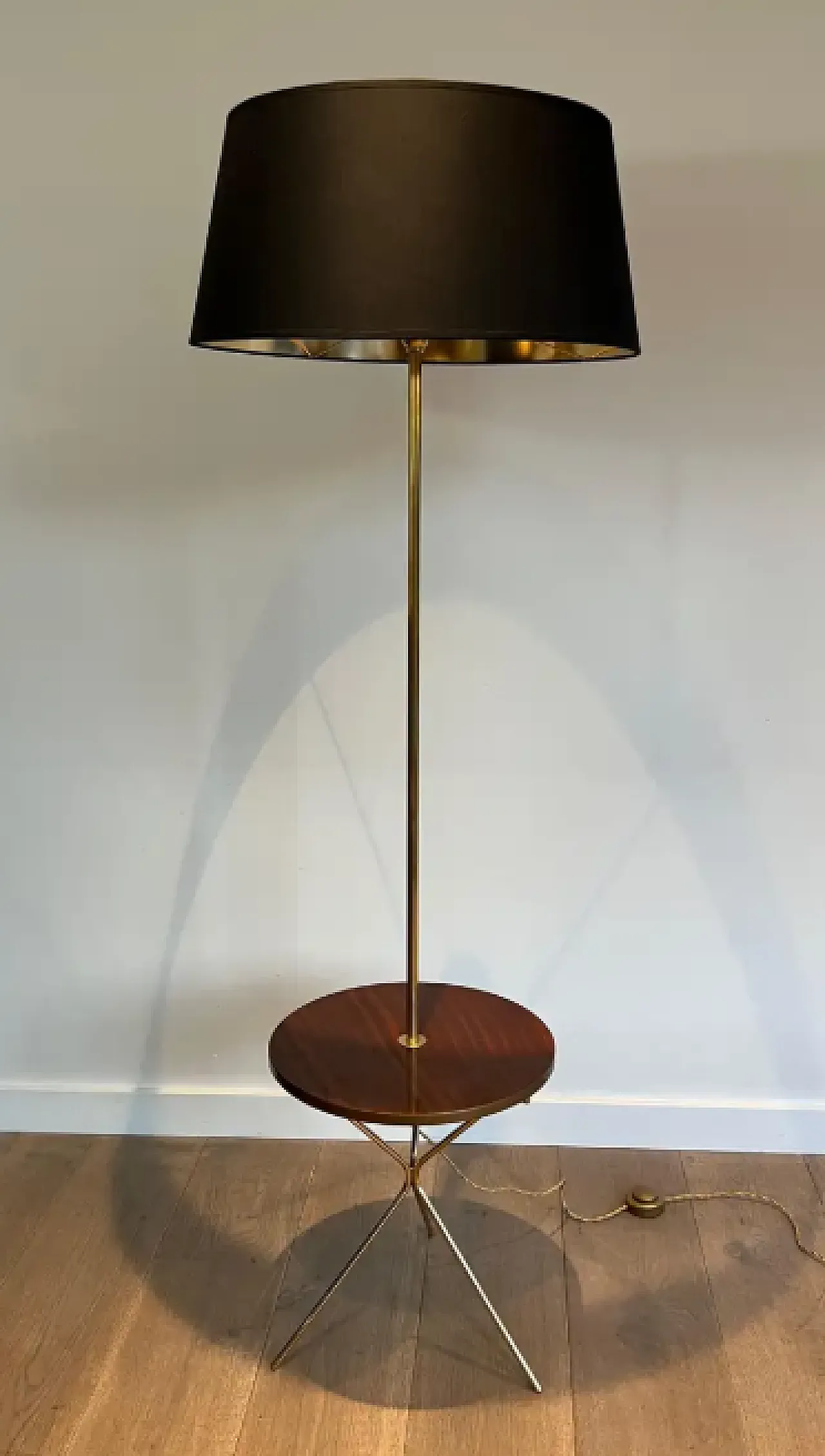 Brass and wood floor lamp by Maison Jansen, 1940s 4