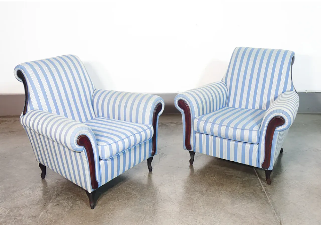 Pair of armchairs in wood and fabric, 1930s 1