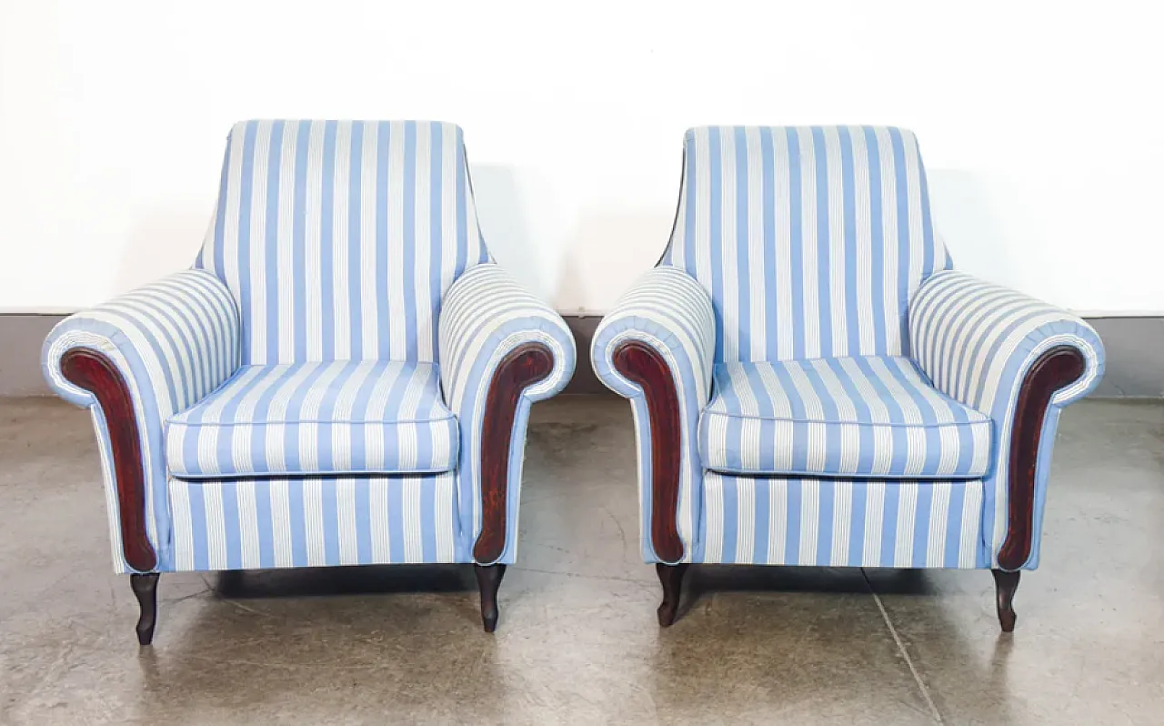 Pair of armchairs in wood and fabric, 1930s 2