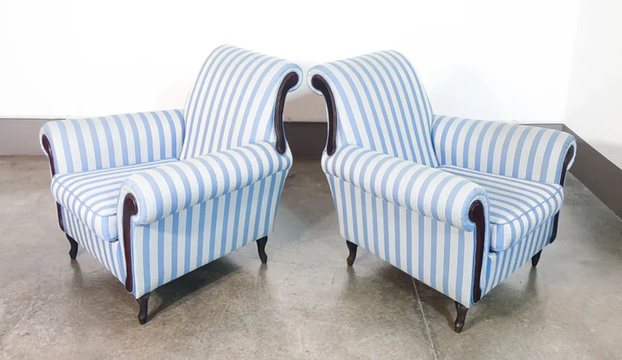 Pair of armchairs in wood and fabric, 1930s 3