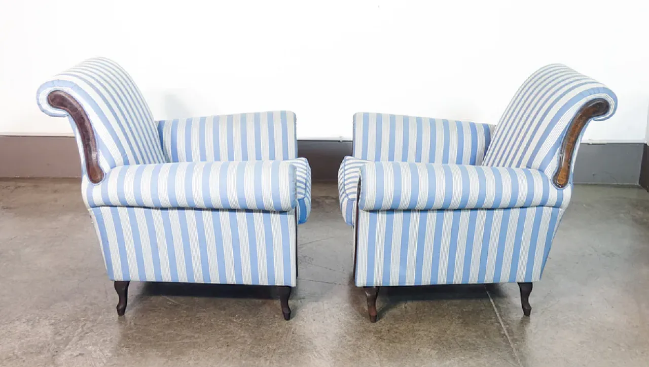 Pair of armchairs in wood and fabric, 1930s 5