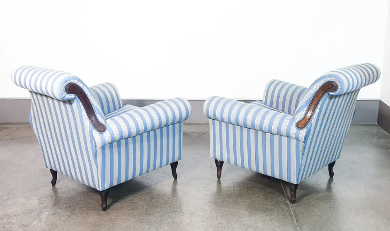 Pair of armchairs in wood and fabric, 1930s 7