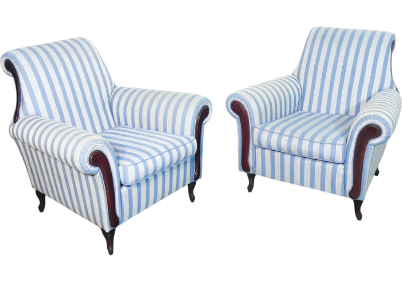 Pair of armchairs in wood and fabric, 1930s 9