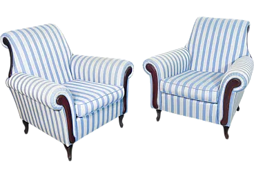 Pair of armchairs in wood and fabric, 1930s