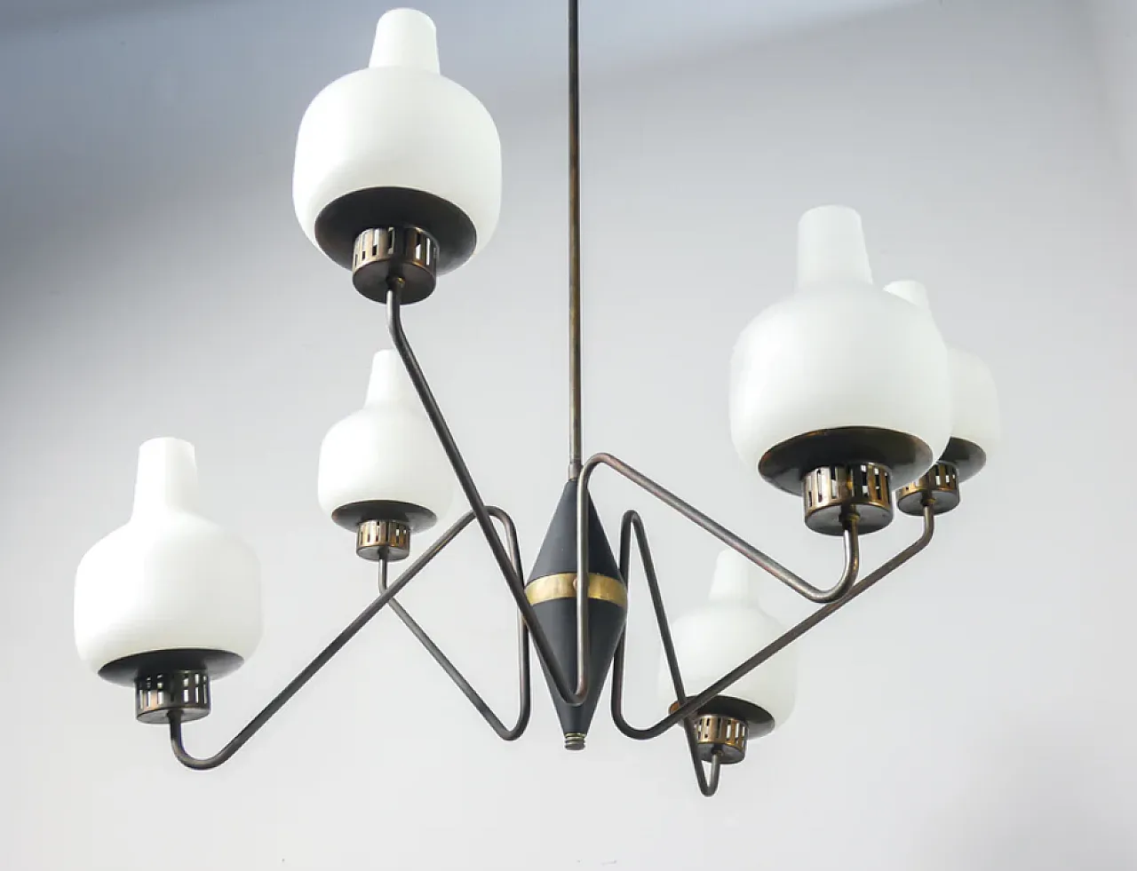 Brass, metal and glass pendant lamp by Stilnovo, 1950s 1