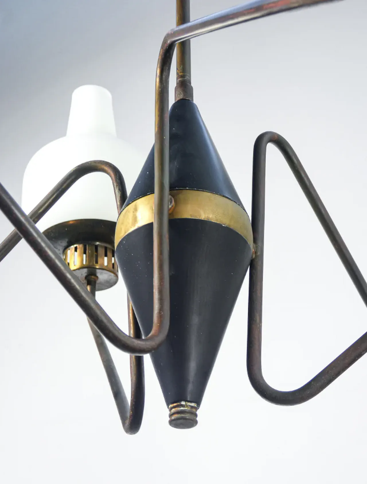 Brass, metal and glass pendant lamp by Stilnovo, 1950s 7