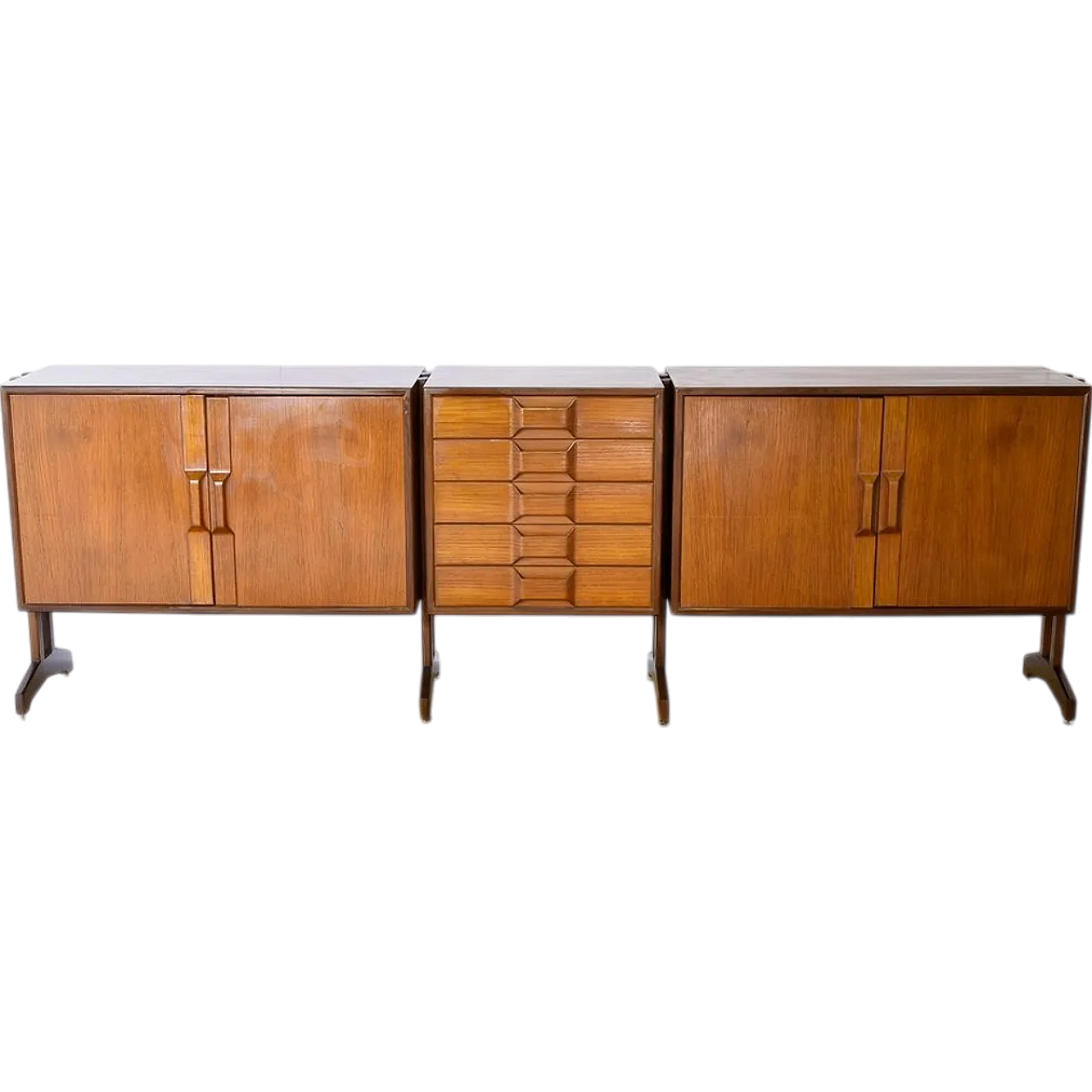 Teak sideboard with central drawers, 1960s 14