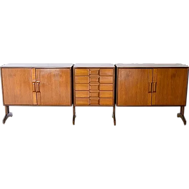 Credenza in teak con cassettiera centrale, anni '60