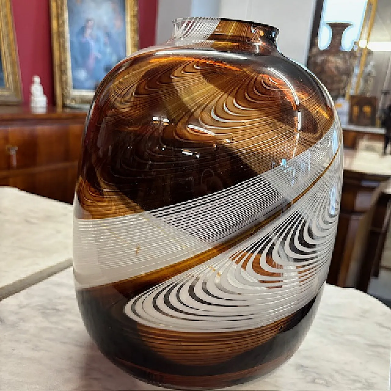 Carlo Moretti brown Murano glass vase, signed and dated 1977 1