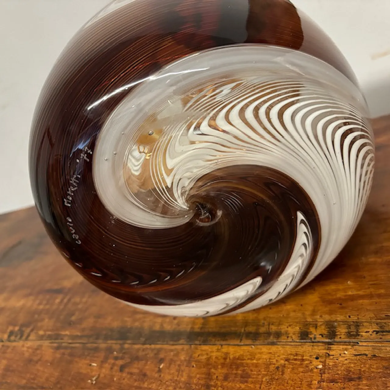 Carlo Moretti brown Murano glass vase, signed and dated 1977 4