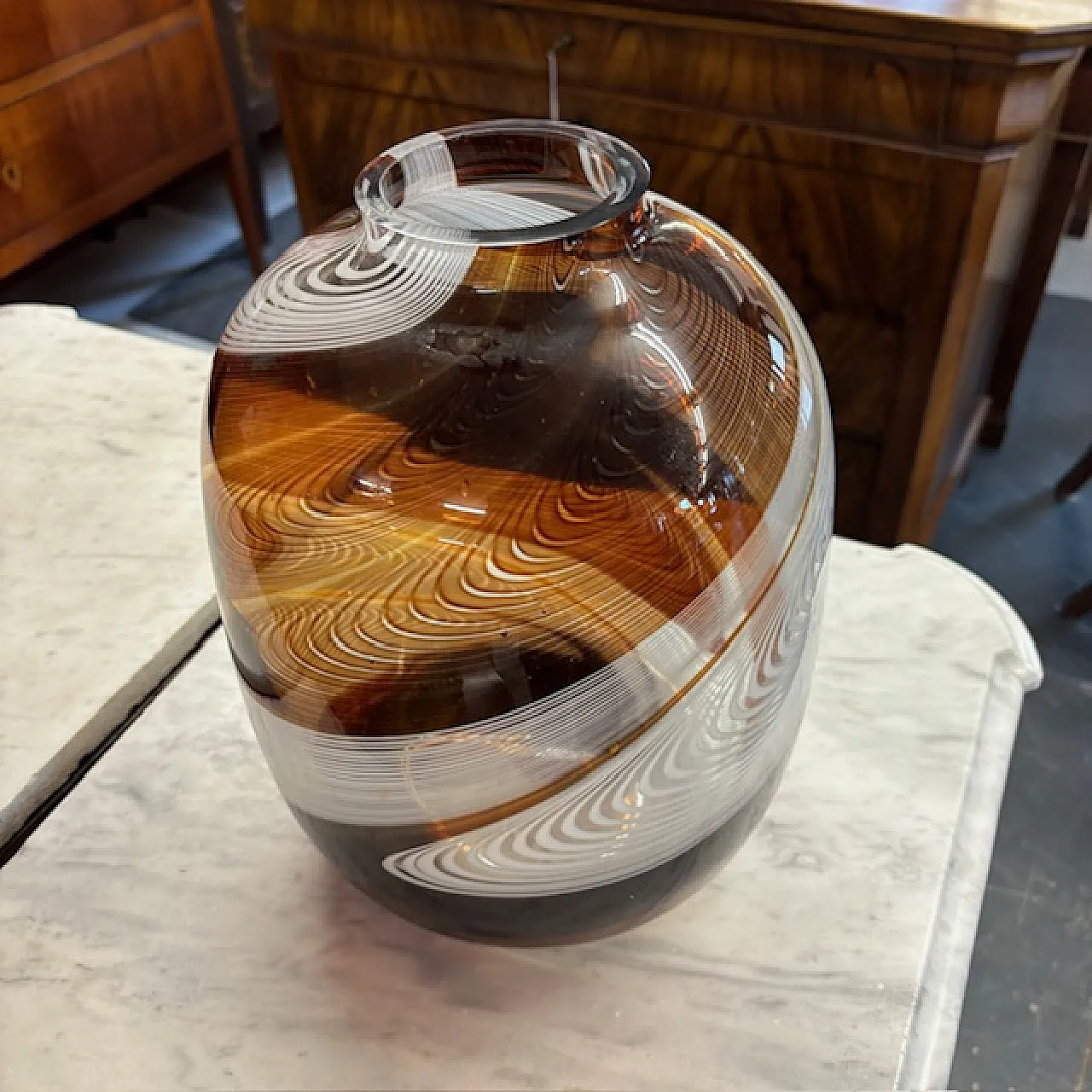 Carlo Moretti brown Murano glass vase, signed and dated 1977 6