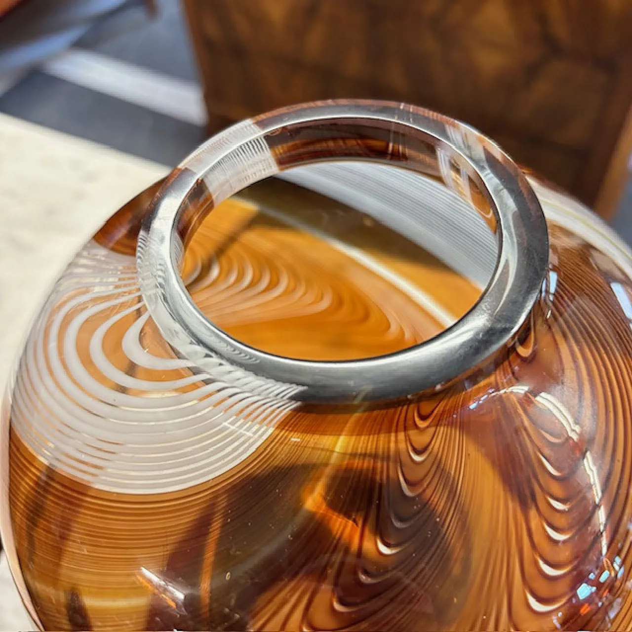 Carlo Moretti brown Murano glass vase, signed and dated 1977 7