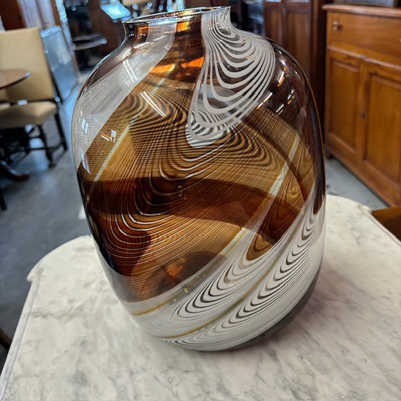 Carlo Moretti brown Murano glass vase, signed and dated 1977 10