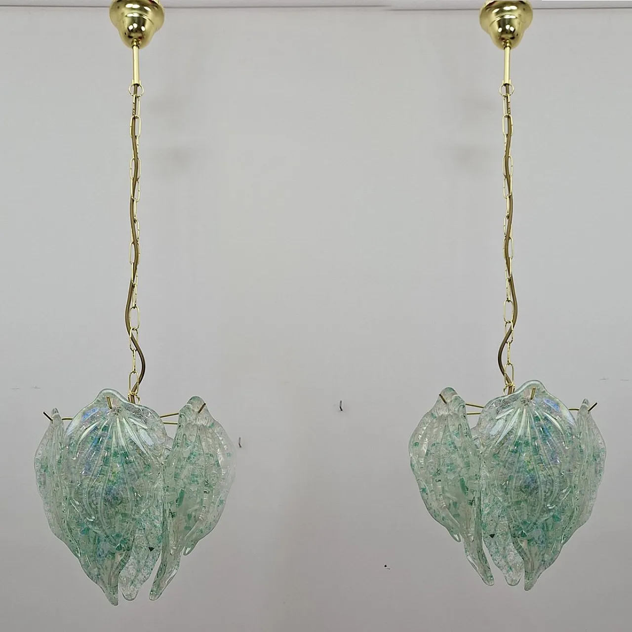 Coppia di lampade con foglie in vetro di Murano, anni '80 1