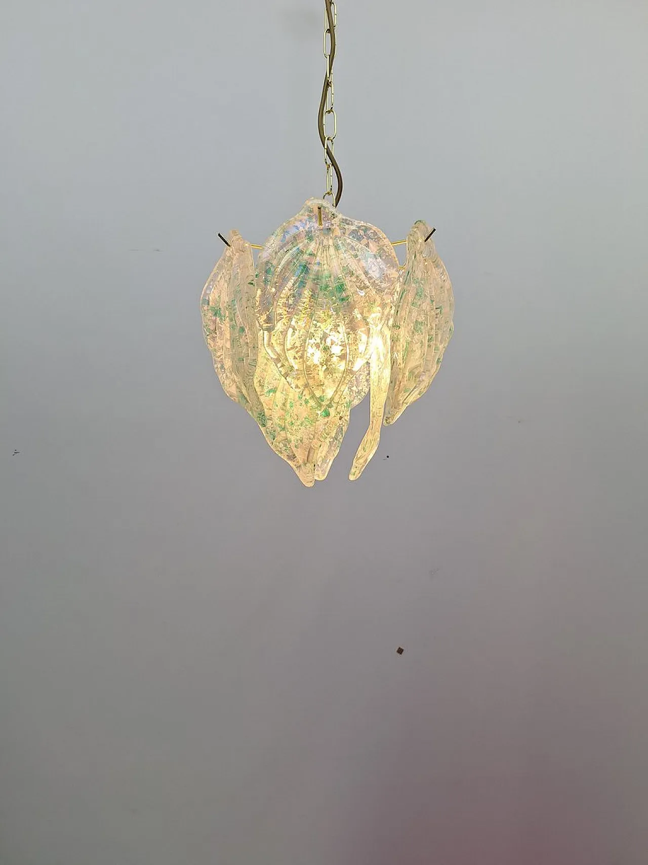 Coppia di lampade con foglie in vetro di Murano, anni '80 4