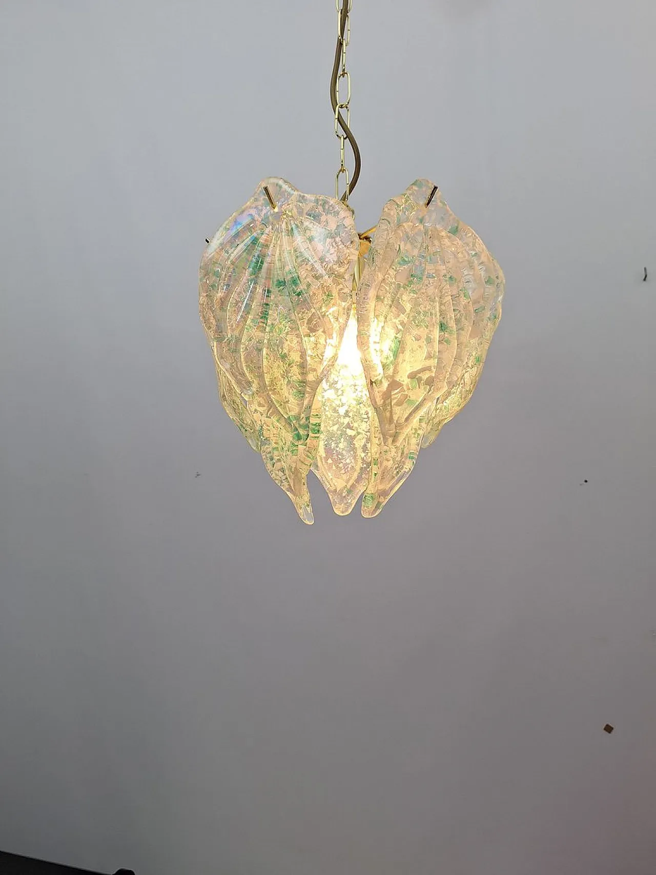 Coppia di lampade con foglie in vetro di Murano, anni '80 5