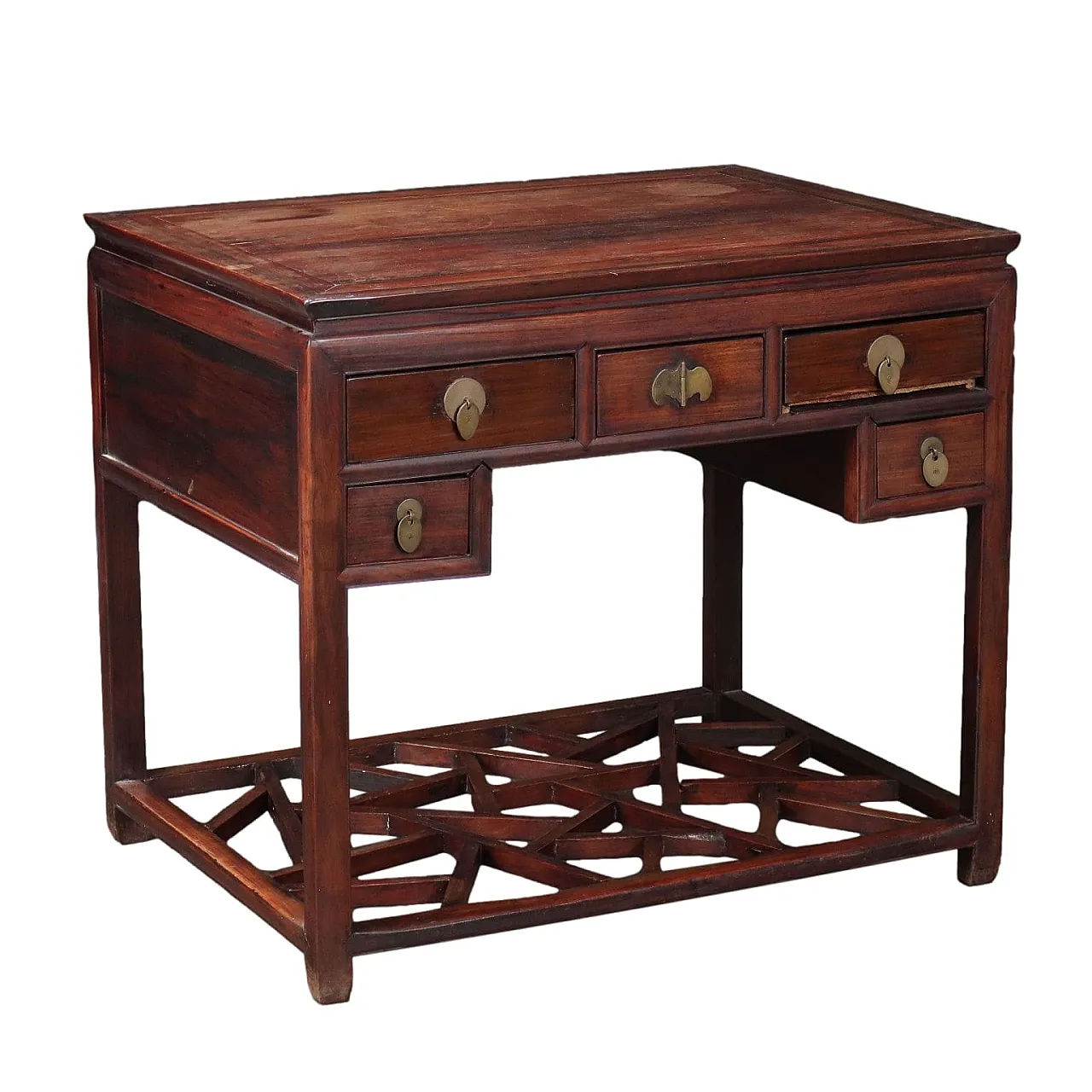 Antique Writing Desk Exotic Wood 5 Drawers China, 20th Century 1