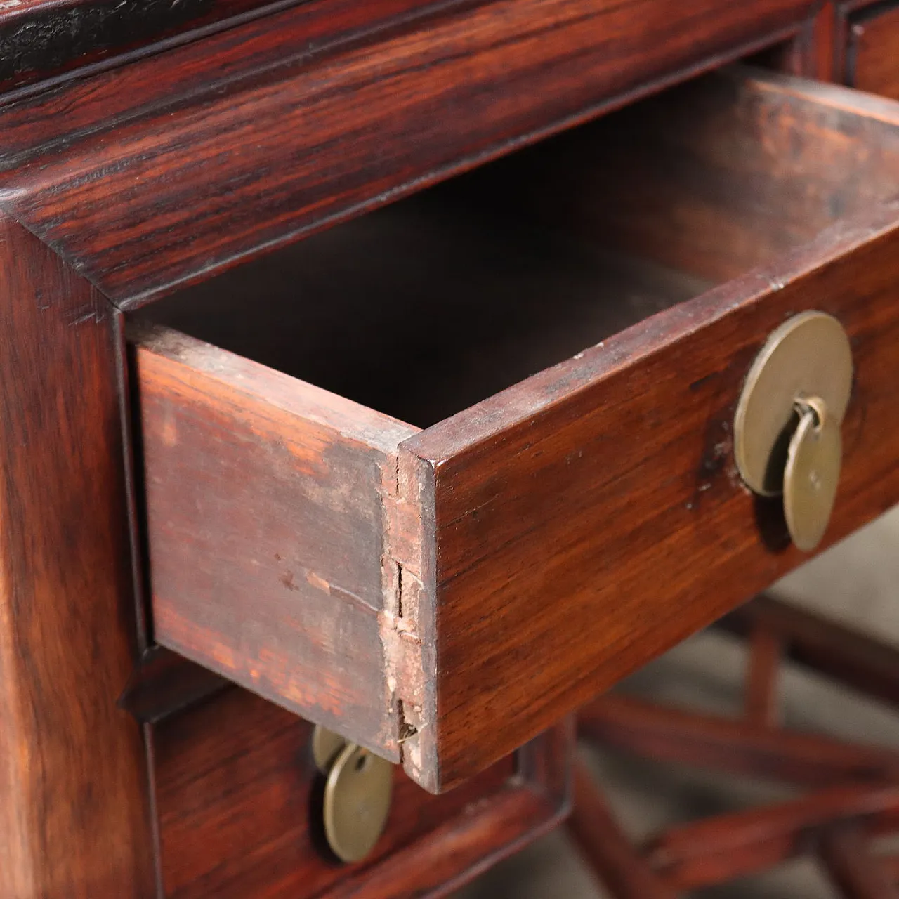 Antique Writing Desk Exotic Wood 5 Drawers China, 20th Century 3