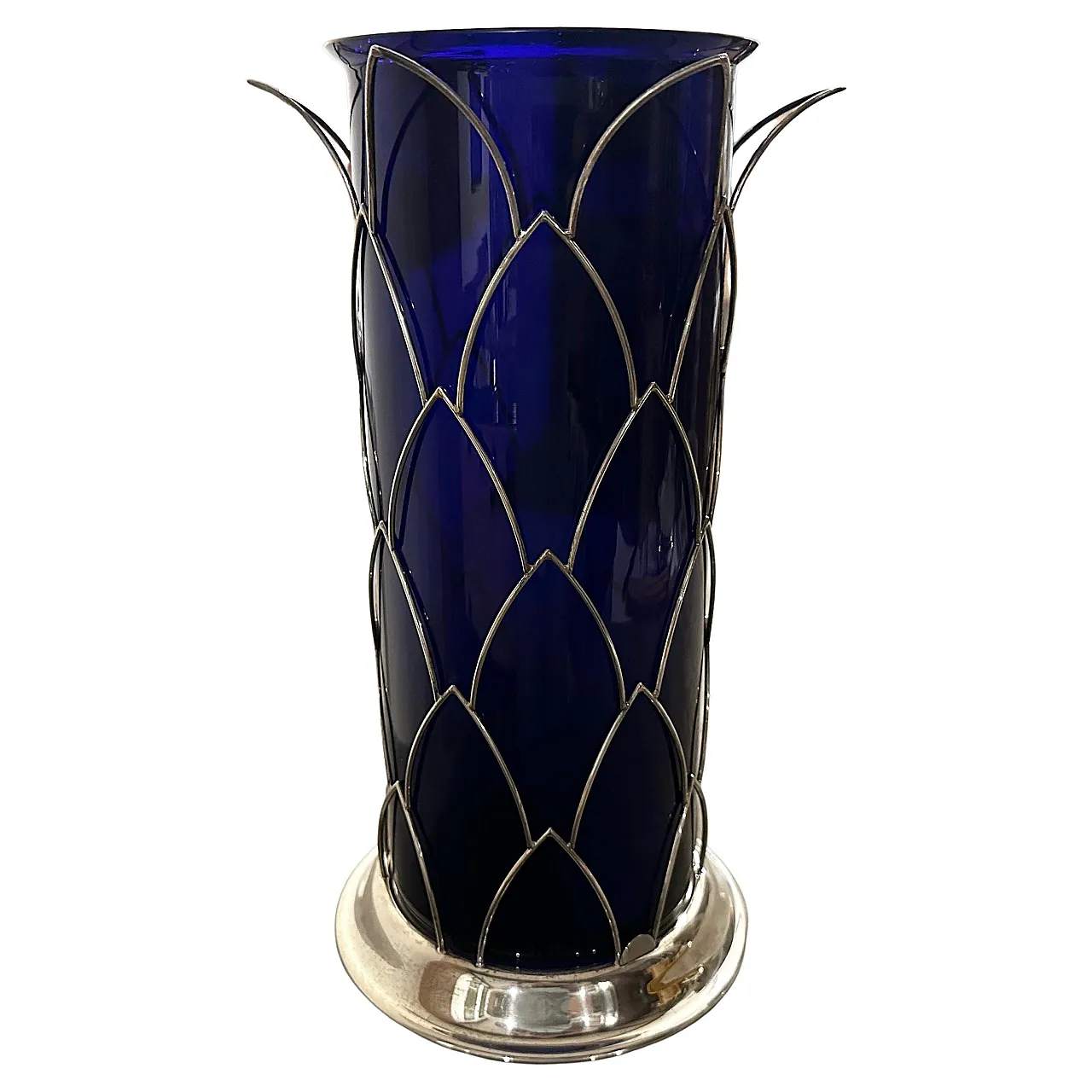 Vaso in argento sterling e vetro di Murano di Cleto Munari, anni '80 1