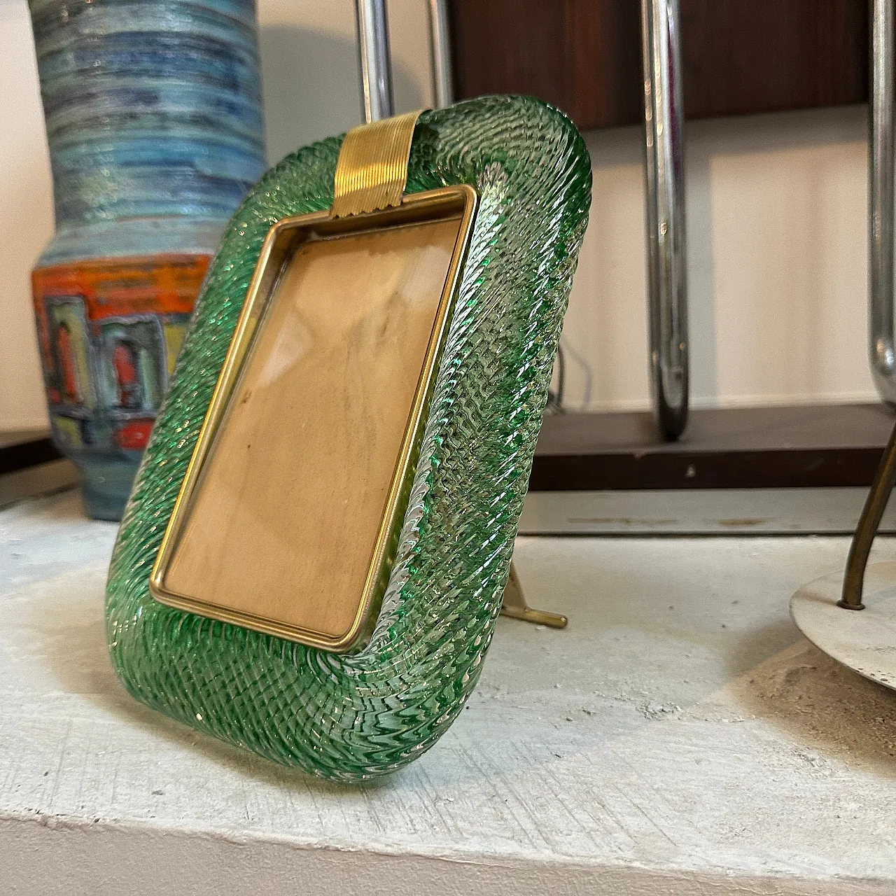 Green Murano glass and brass frame, 1990s 2