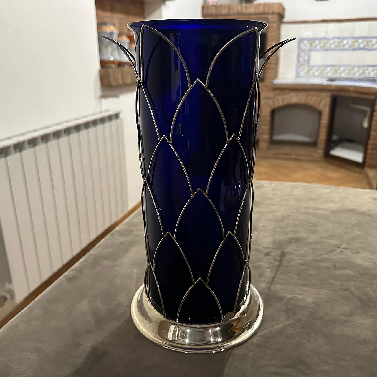 Vaso in argento sterling e vetro di Murano di Cleto Munari, anni '80 2