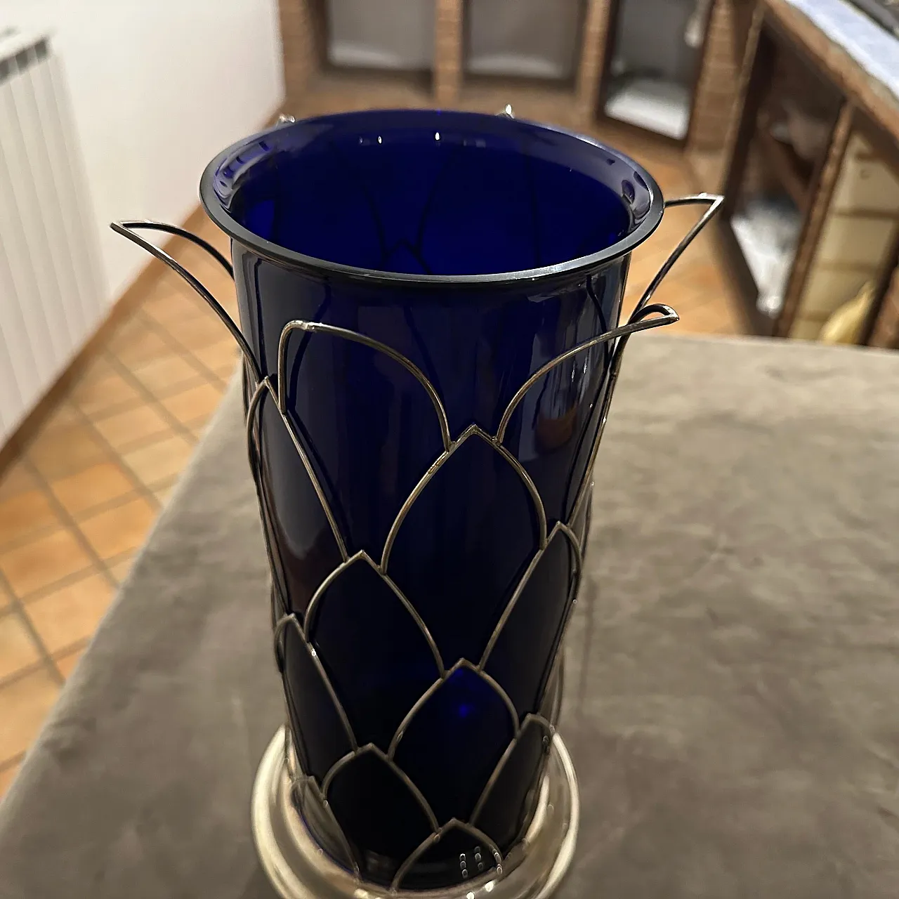 Vaso in argento sterling e vetro di Murano di Cleto Munari, anni '80 3