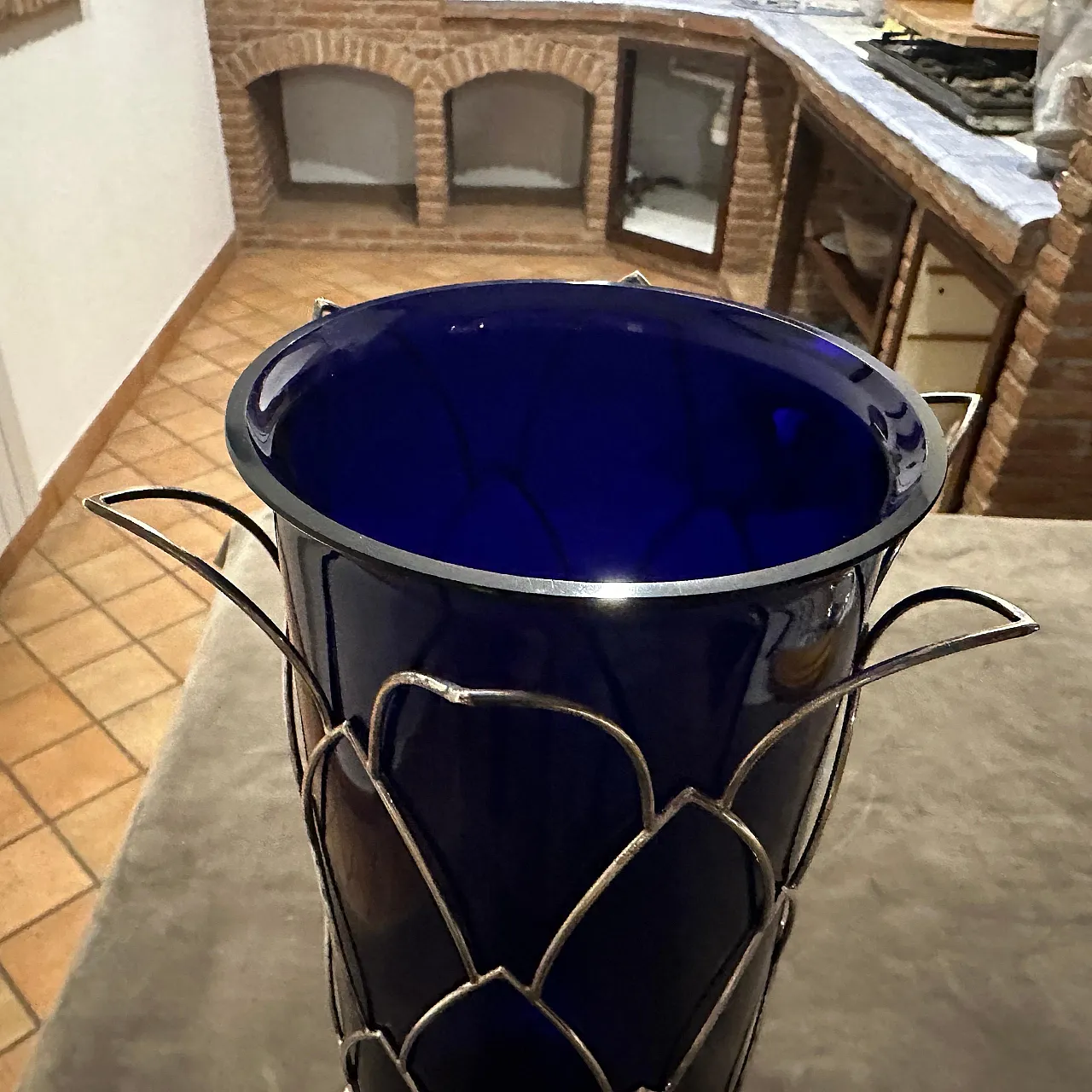 Vaso in argento sterling e vetro di Murano di Cleto Munari, anni '80 4