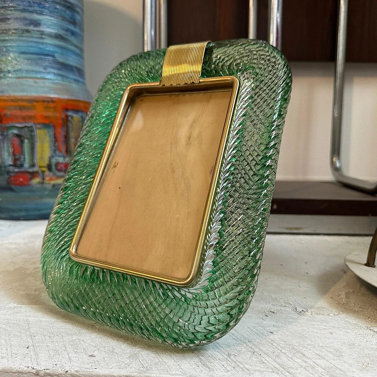 Green Murano glass and brass frame, 1990s 6