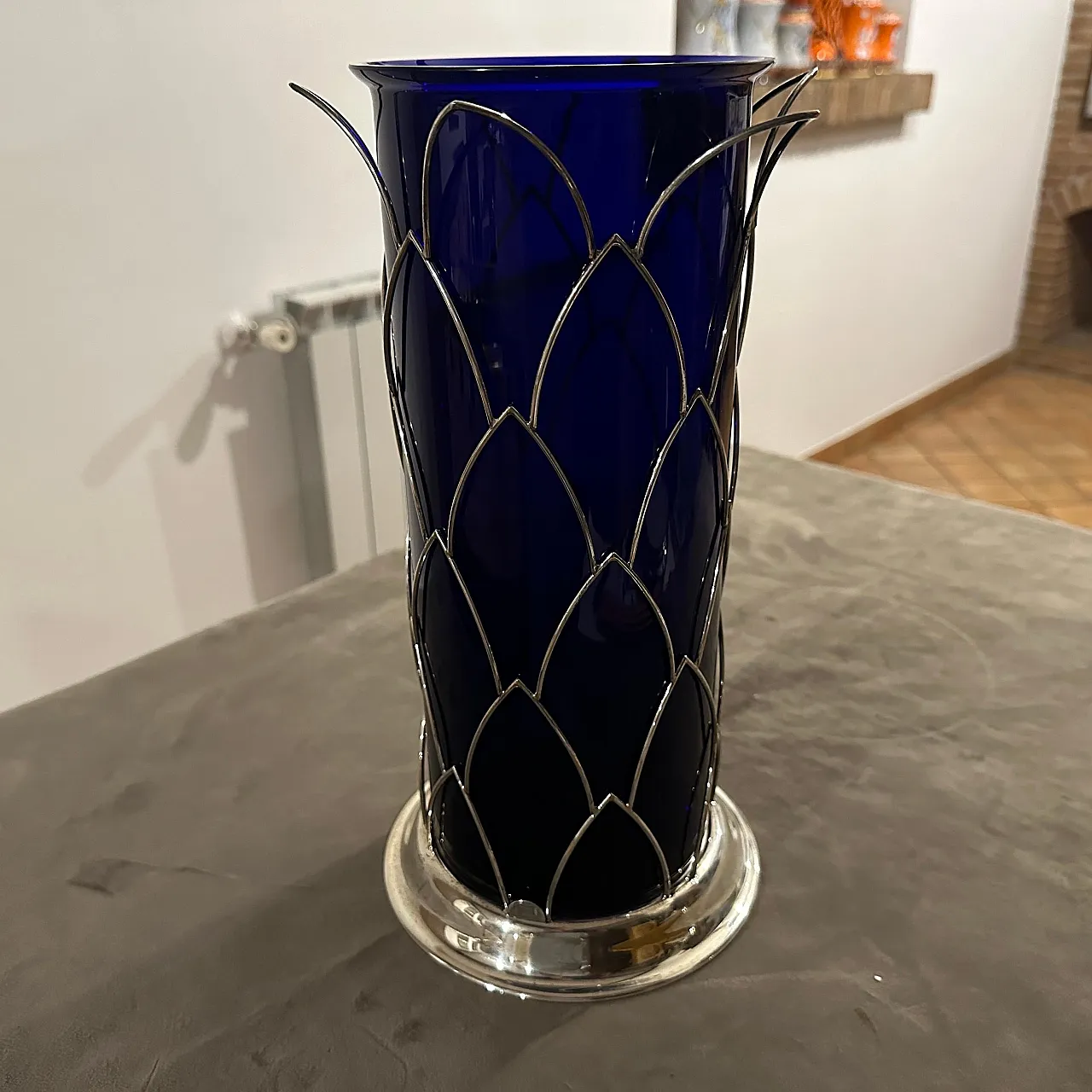 Vaso in argento sterling e vetro di Murano di Cleto Munari, anni '80 7