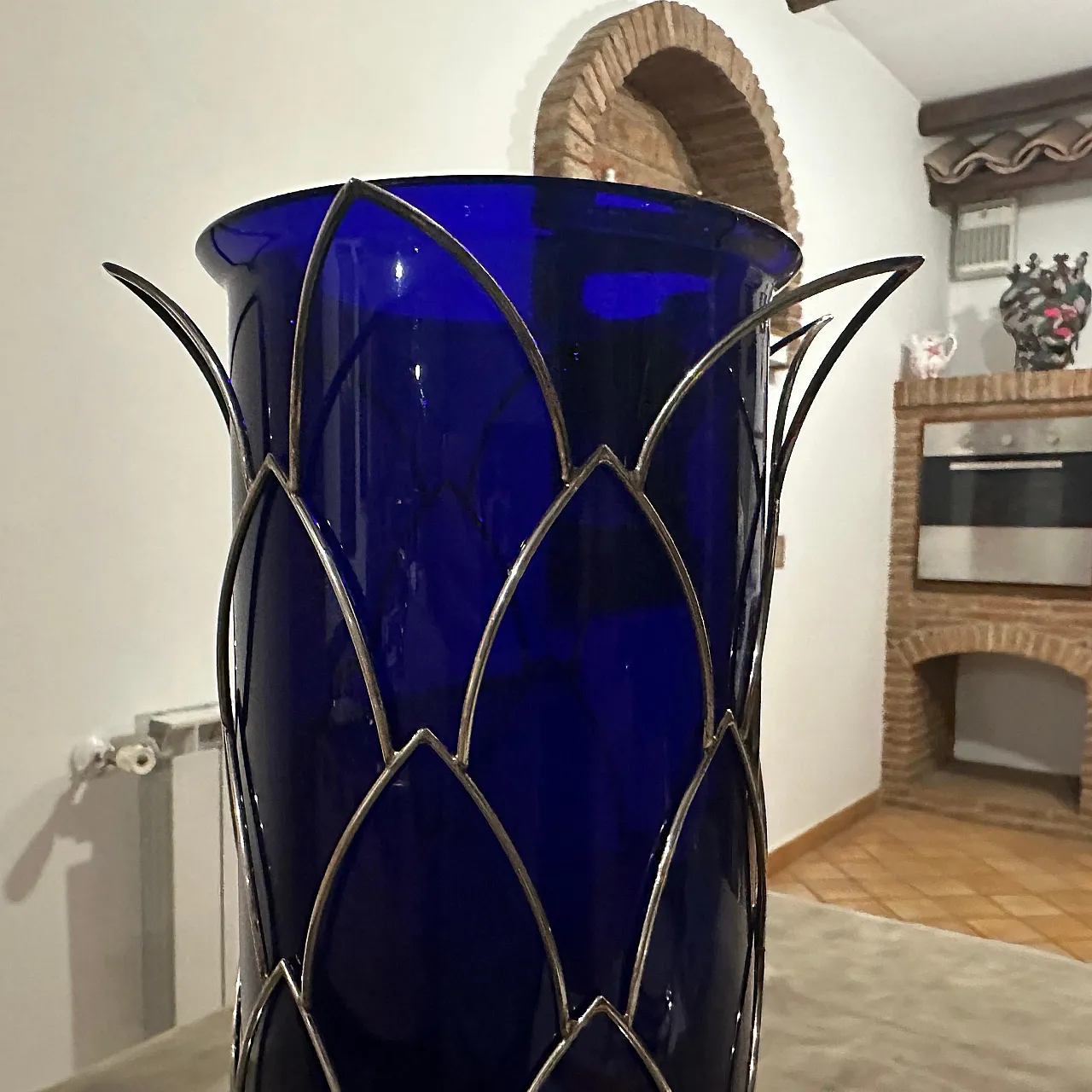 Vaso in argento sterling e vetro di Murano di Cleto Munari, anni '80 10