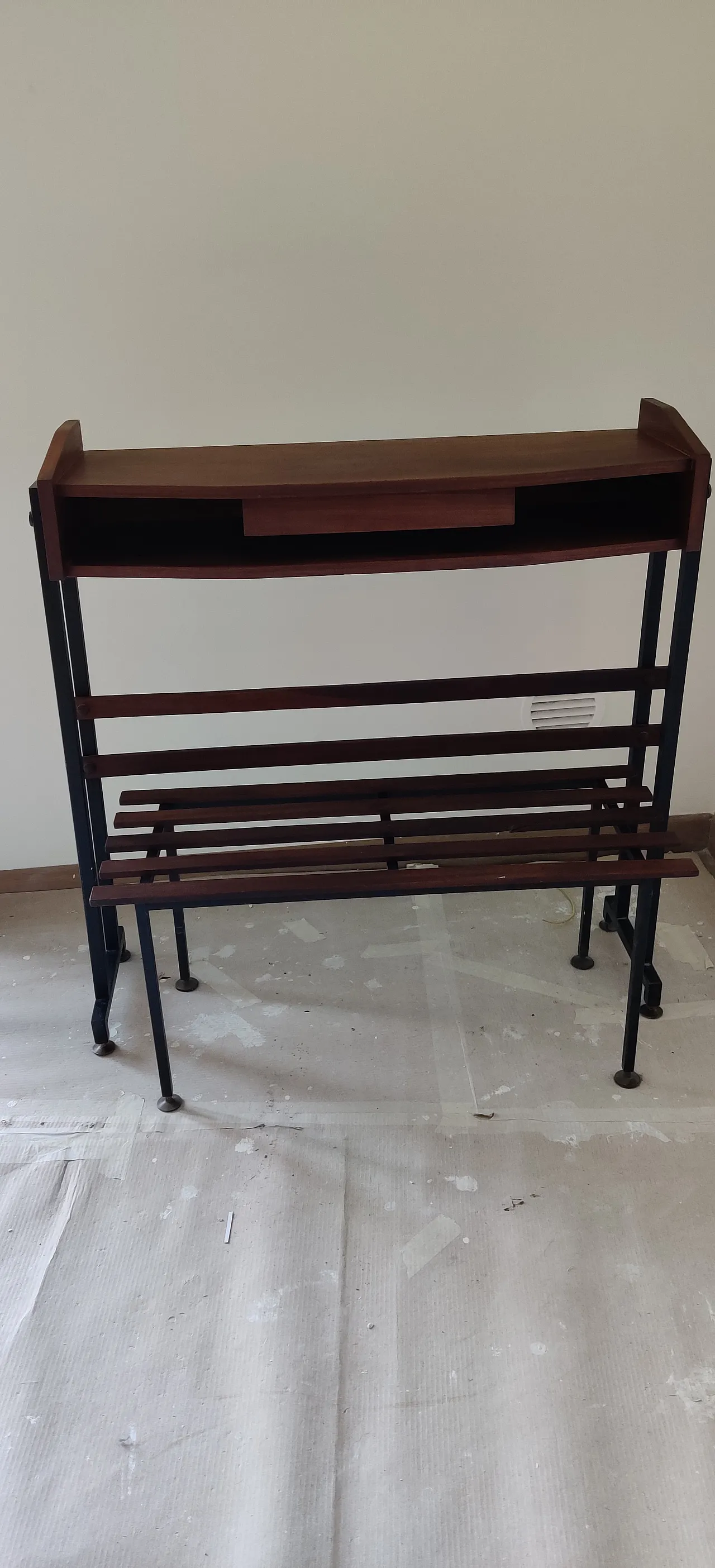 Wooden entrance console table with metal feet, 1950s 1