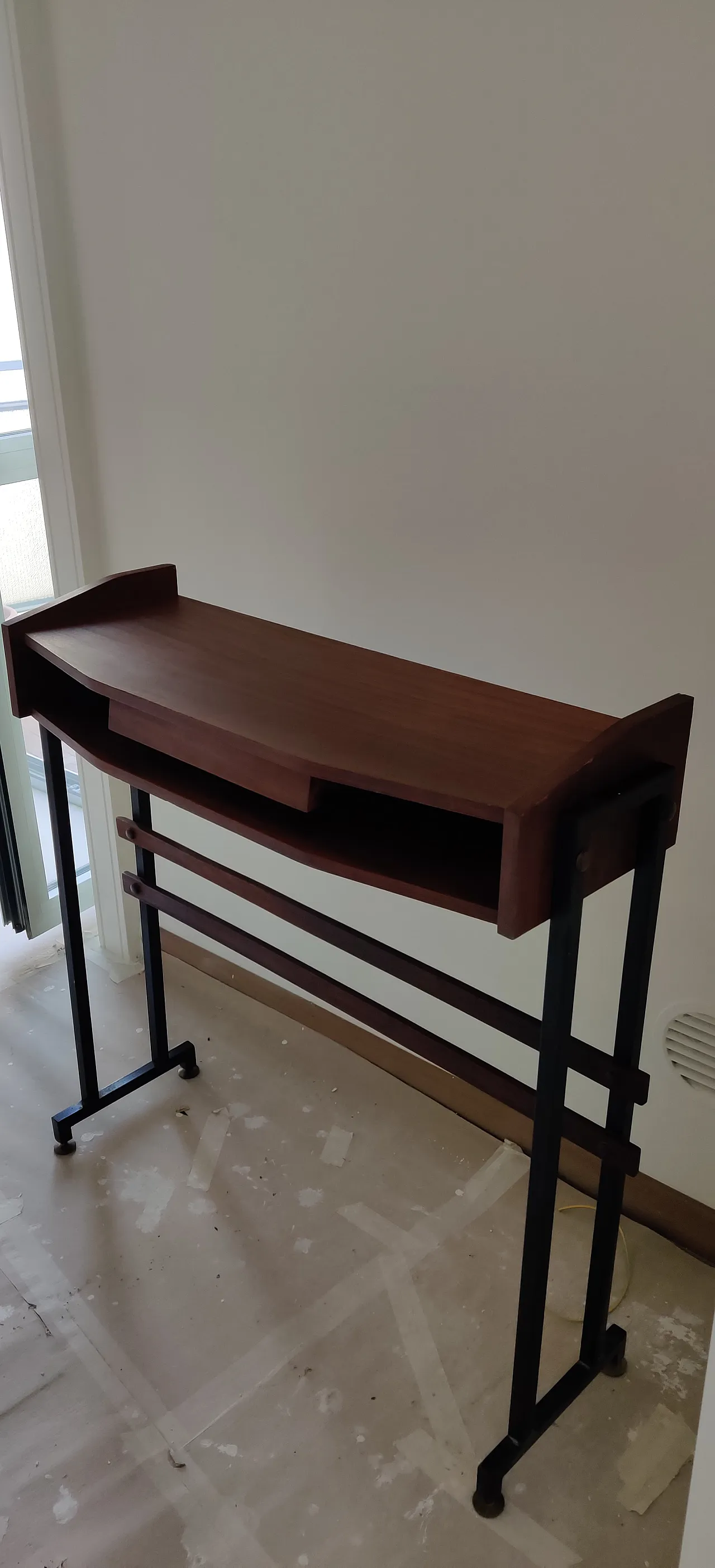 Wooden entrance console table with metal feet, 1950s 3