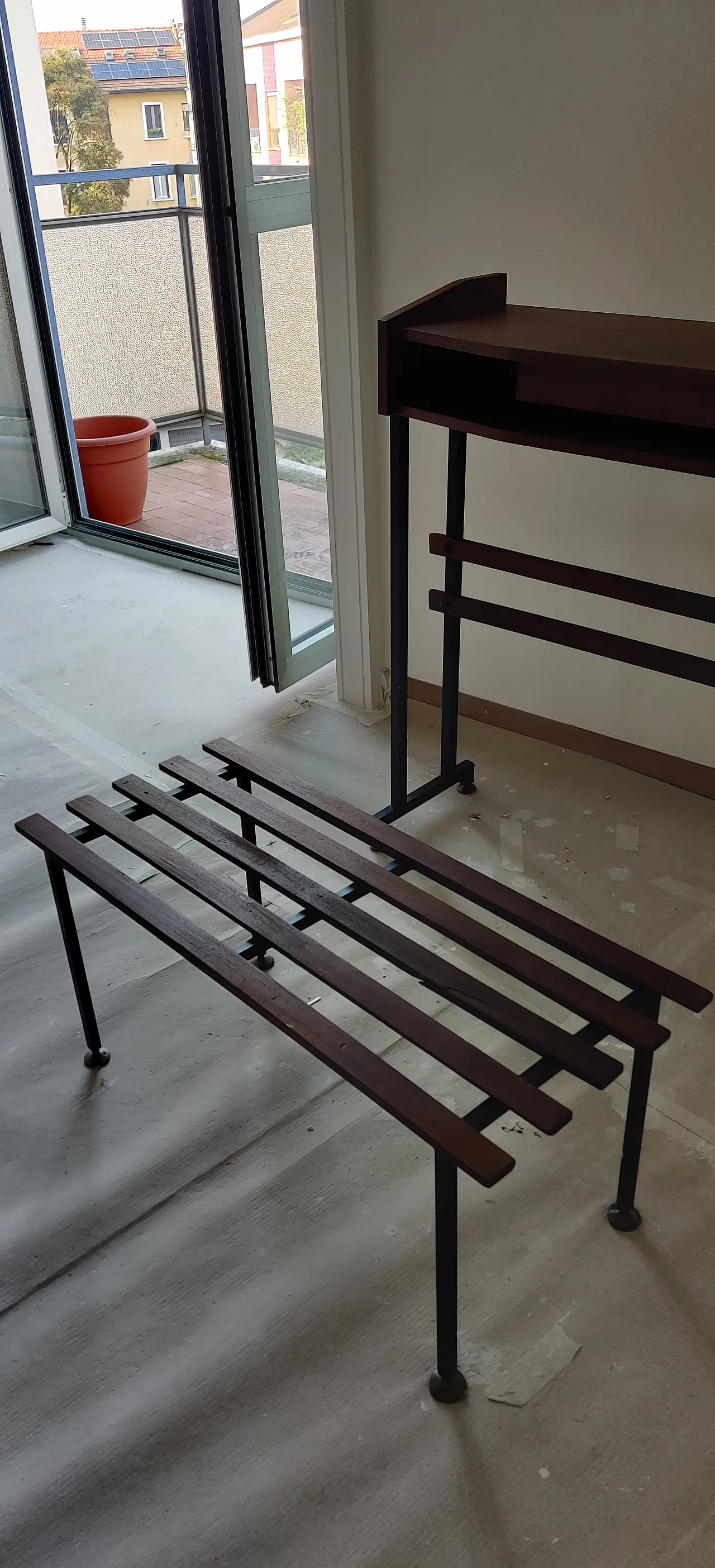 Bench in teak wood with brass legs, 1950s 1