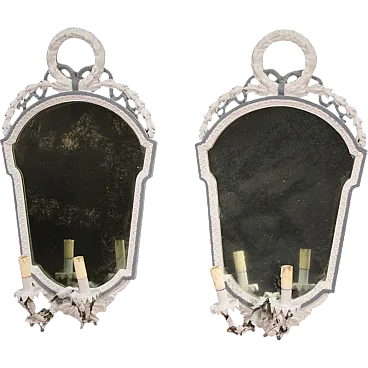 Louis XVI style mirror lights with white frames, 20th century