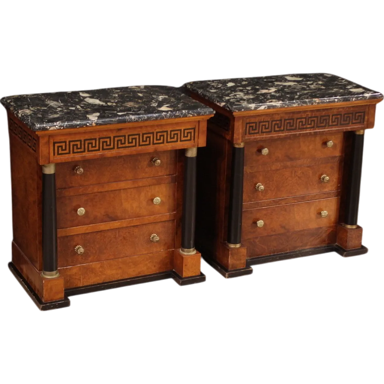 Empire style pair of bedside tables with marble top, 20th century 13