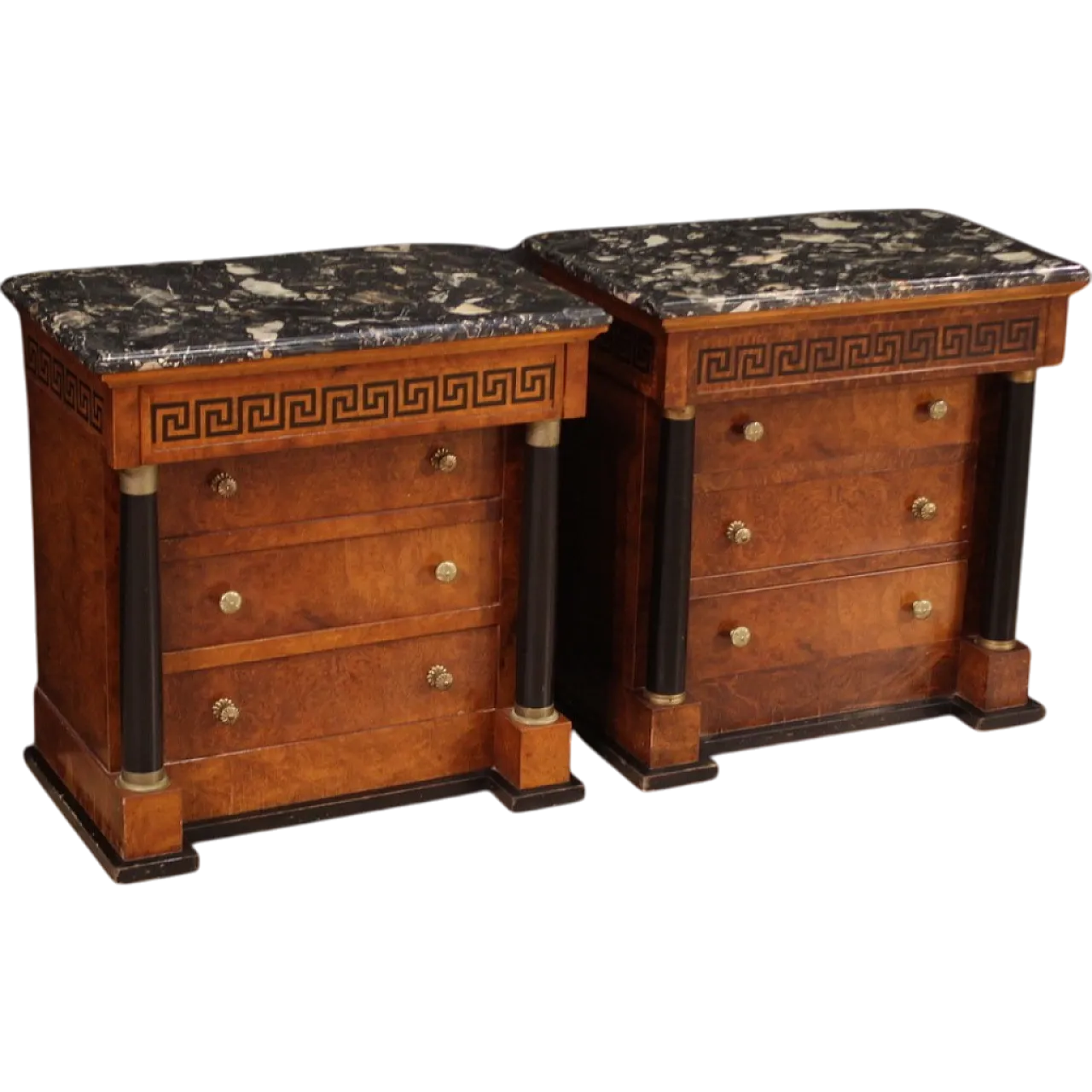 Empire style pair of bedside tables with marble top, 20th century 14