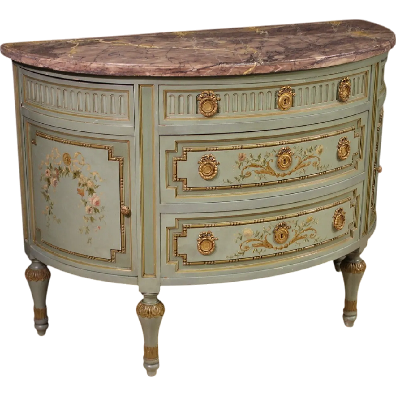 Louis XVI style demi lune dresser in lacquered wood, 20th century 14