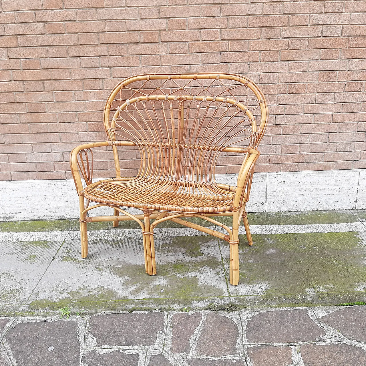 Bamboo sofa bench, 70s 1