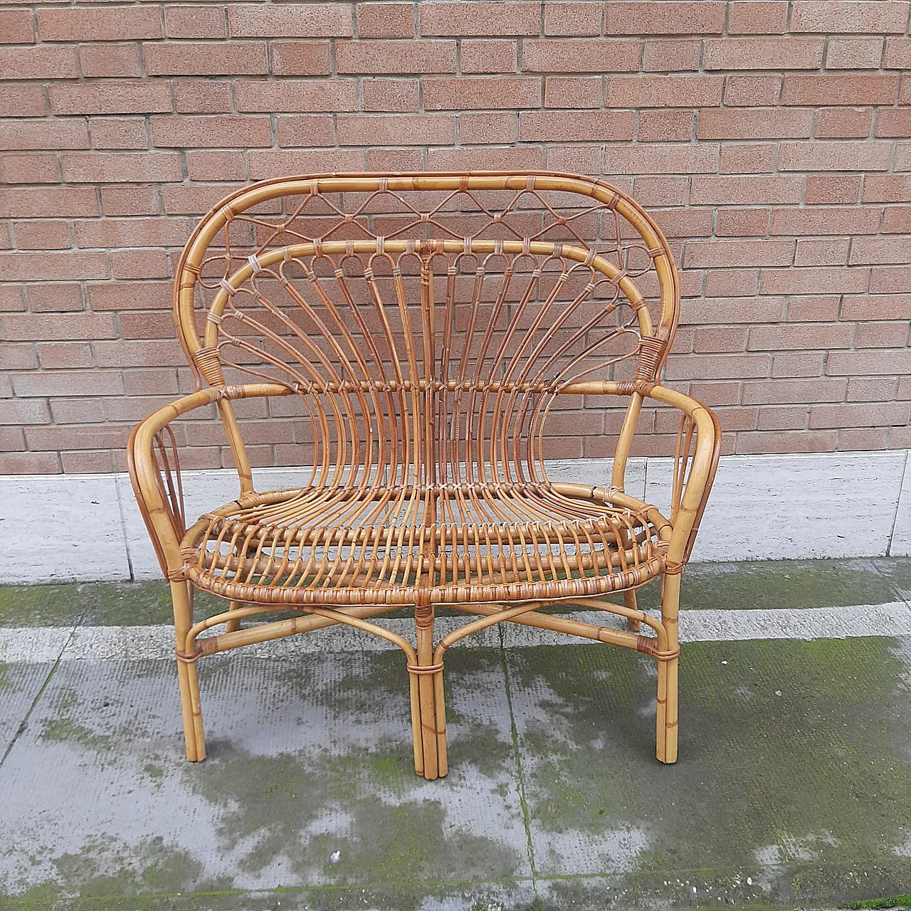 Bamboo sofa bench, 70s 2