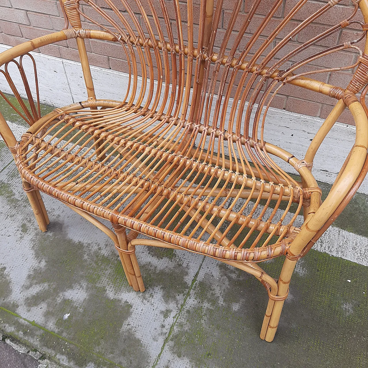 Bamboo sofa bench, 70s 3